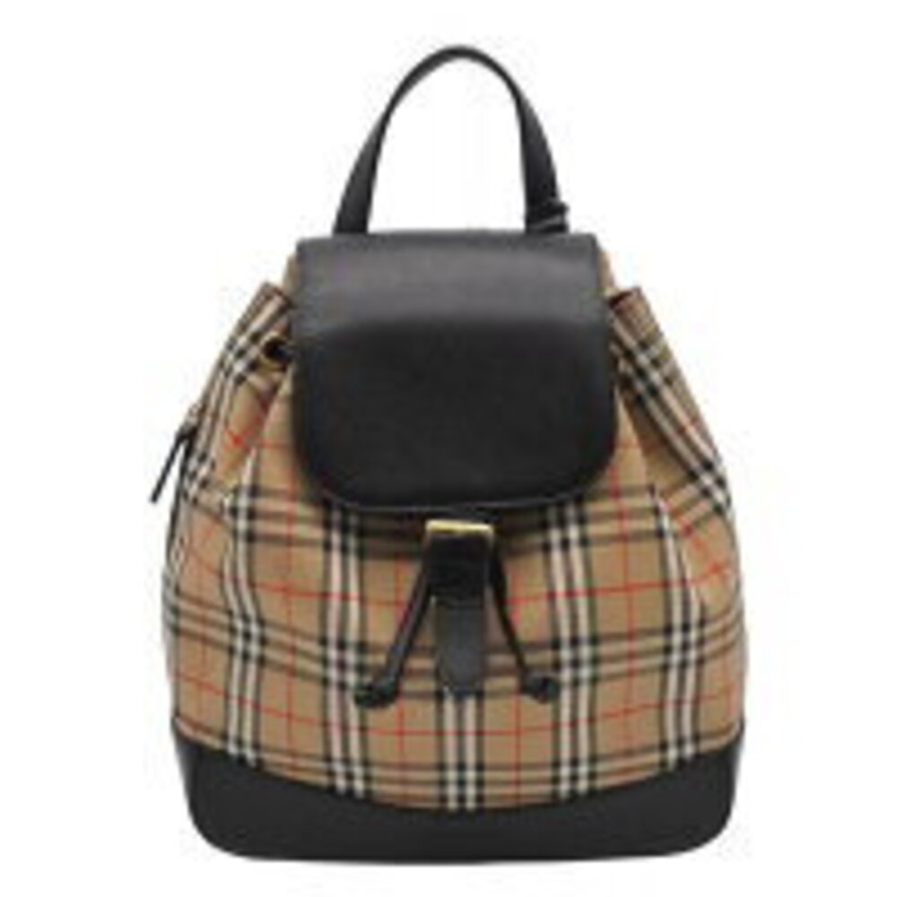 Burberry Canvas Leather Backpack Drawstring Check Black - Picture 1 of 9